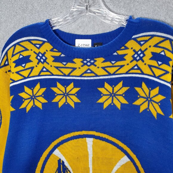 Golden State Warriors‎ Men Ugly Sweater XL Yellow Knit Long Sleeve Crew Neck - Picture 8 of 8